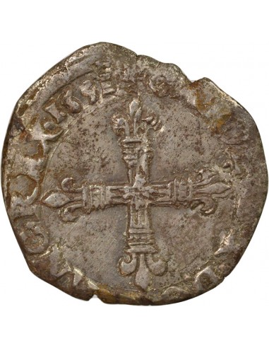 Charles X Cardinal de Bourbon Croix de Face 1/4 écu Argent 1591 T Nantes