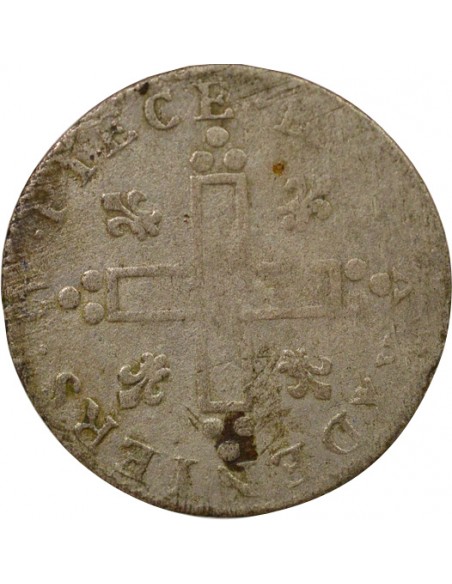 Louis XIV Aux 2 L Couronnés "Mousquetaire" 30 deniers Billon 1711 AA Metz