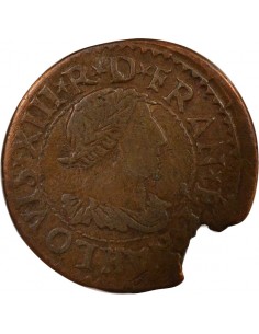 Louis XIII Type 15 1 double tournois Cuivre 1640 H La Rochelle 2