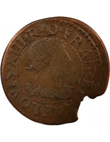 Louis XIII Type 15 1 double tournois Cuivre 1640 H La Rochelle