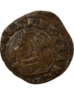 Charles X Cardinal de Bourbon 1 double tournois Cuivre 1592 S Troyes 2