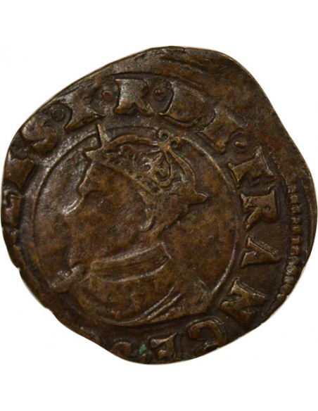 Charles X Cardinal de Bourbon 1 double tournois Cuivre 1592 S Troyes