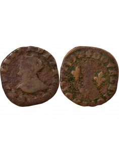 Charles X Cardinal de Bourbon 1 double tournois Cuivre 1592 S Troyes