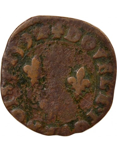 Charles X Cardinal de Bourbon 1 double tournois Cuivre 1592 S Troyes