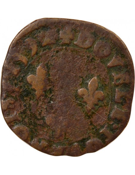 Charles X Cardinal de Bourbon 1 double tournois Cuivre 1592 S Troyes