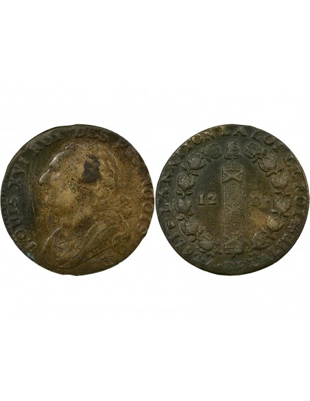 Louis XVI au Faisceau 12 deniers Cuivre 1792 T Nantes