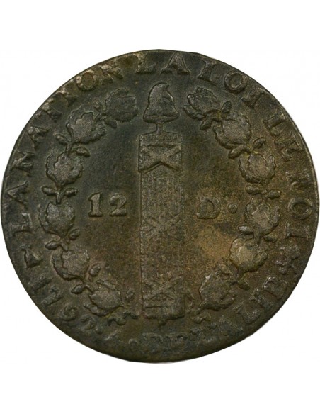 Louis XVI au Faisceau 12 deniers Cuivre 1792 T Nantes