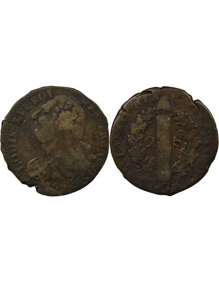 Louis XVI au Faisceau 2 sols Métal de Cloche 1792 BB Strasbourg