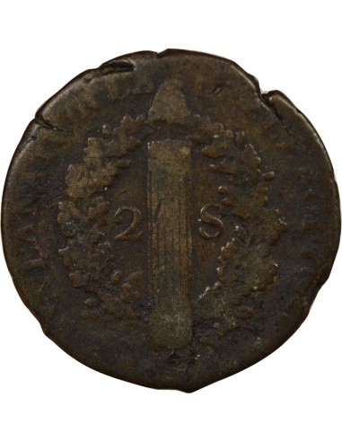 Louis XVI au Faisceau 2 sols Métal de Cloche 1792 BB Strasbourg