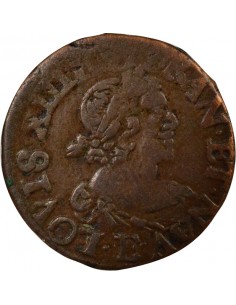 Louis XIII Type 19 1 double tournois Cuivre 1639 E Tours 2