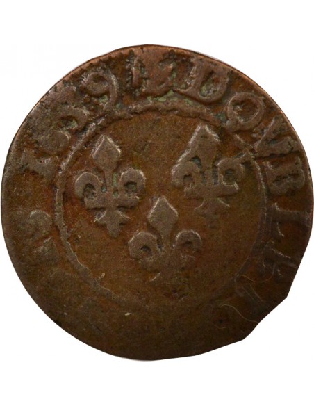 Louis XIII Type 19 1 double tournois Cuivre 1639 E Tours