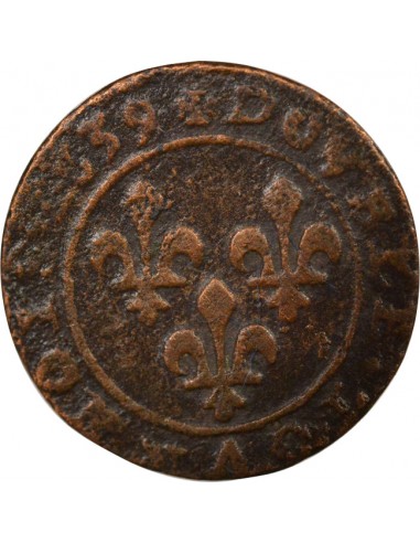 Louis XIII 1 double tournois Cuivre 1639