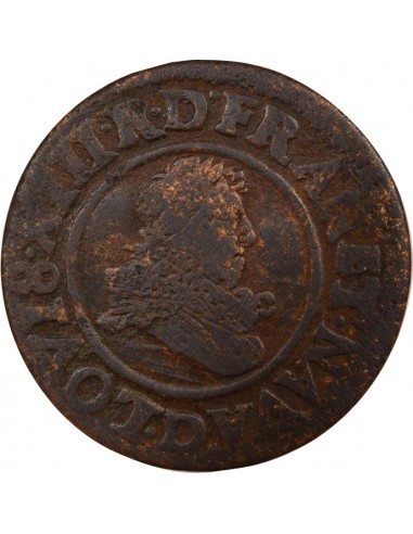 Louis XIII Type 8 1 double tournois Cuivre 1634 D Lyon