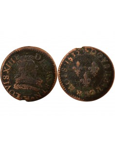 Louis XIII Type 1 1 double tournois Cuivre 1631 H La Rochelle