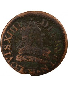 Louis XIII Type 1 1 double tournois Cuivre 1631 H La Rochelle 2