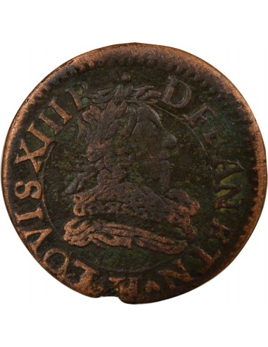 Louis XIII Type 1 1 double tournois Cuivre 1631 H La Rochelle