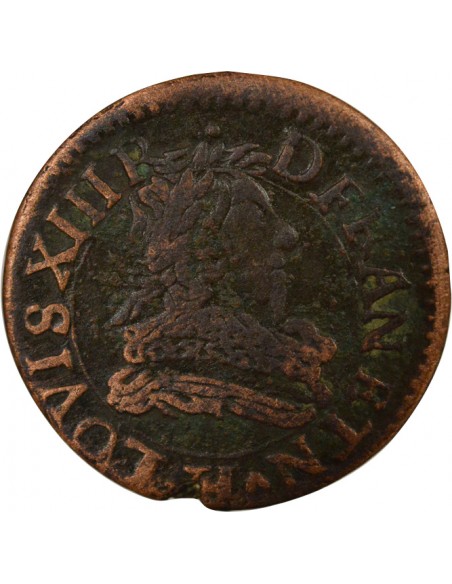 Louis XIII Type 1 1 double tournois Cuivre 1631 H La Rochelle