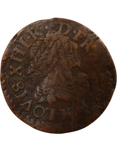 Louis XIII Type 14 1 double tournois Cuivre 1638 H La Rochelle