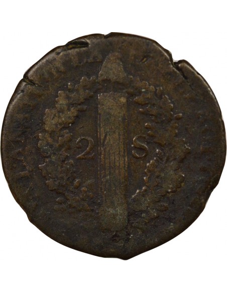 Louis XVI au Faisceau 2 sols Métal de Cloche 1792 Arras