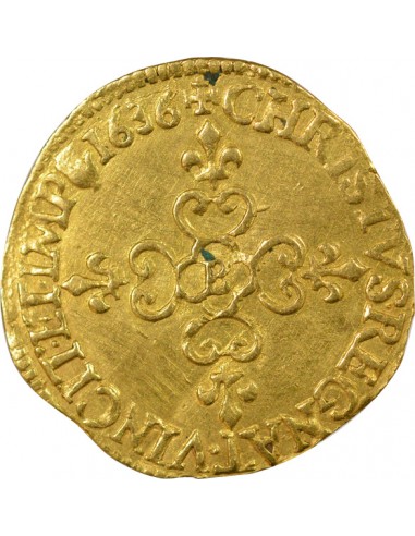 Louis XIII Au Soleil 1 ecu d'or au soleil Or 1636 B Rouen