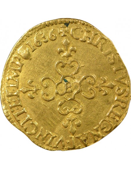 Louis XIII Au Soleil 1 ecu d'or au soleil Or 1636 B Rouen