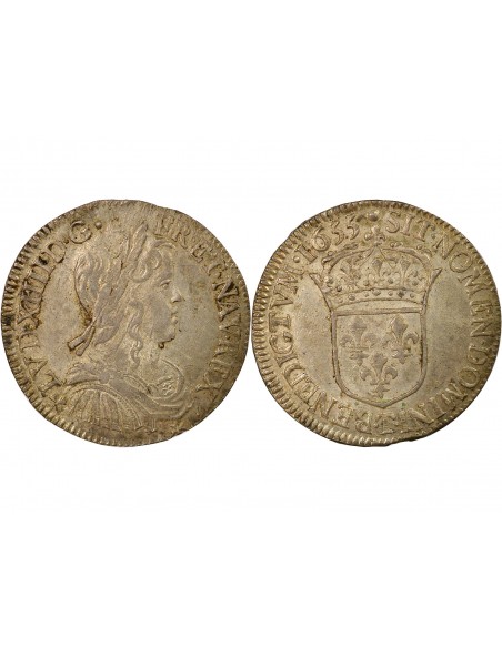 Louis XIV A la Mèche Longue 1/2 ecu Argent 1655 T Nantes