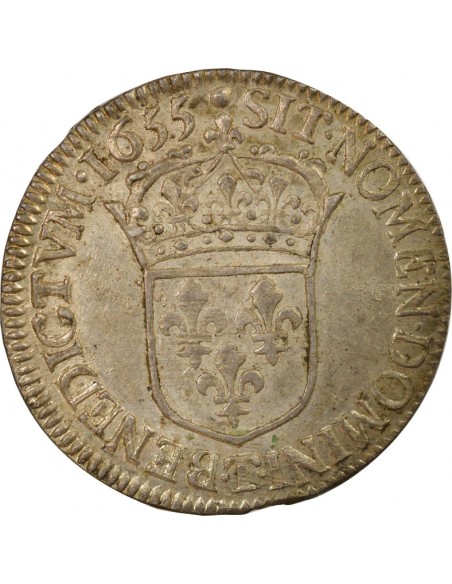 Louis XIV A la Mèche Longue 1/2 ecu Argent 1655 T Nantes