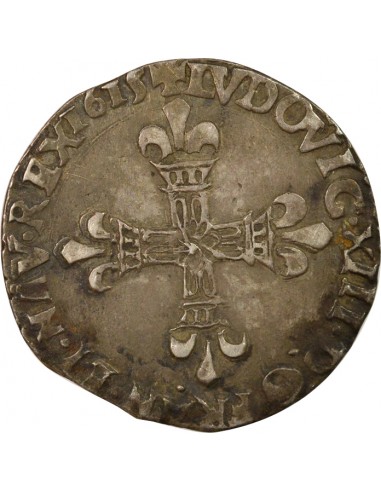 Louis XIII A la Croix fleurdelisée 1/4 ecu Argent 1615 T Nantes