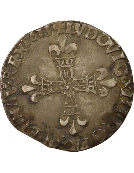 Louis XIII A la Croix fleurdelisée 1/4 ecu Argent 1615 T Nantes
