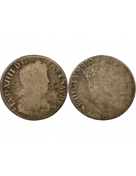 Louis XIV A la Mèche Longue 1/4 ecu Argent 1654 T Nantes