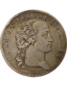Italie Victor-Emmanuel Ier de Savoie 5 lire Argent 1819 T Turin 2