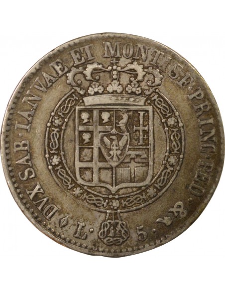 Italie Victor-Emmanuel Ier de Savoie 5 lire Argent 1819 T Turin