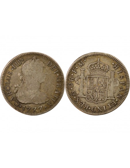 Mexique Charles III d'Espagne 2 reales Argent 1777 Mo Mexico City