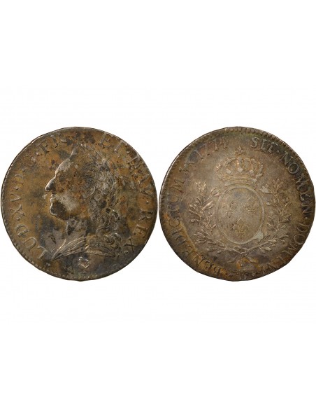 Louis XV A la Vieille Tête 1 ecu Argent 1774 B Rouen