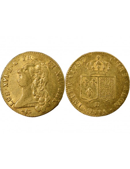 Louis XVI Tête nue 2 louis d'or Or 1787 D Lyon