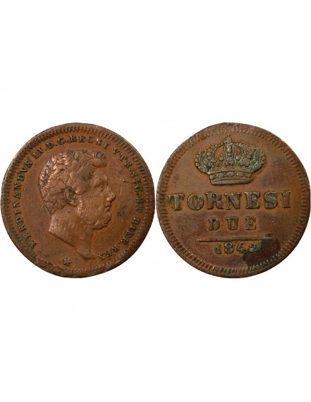 Royaume des Deux-Siciles Ferdinand II des Deux-Siciles 2 tornesi Cuivre 1842 Naples
