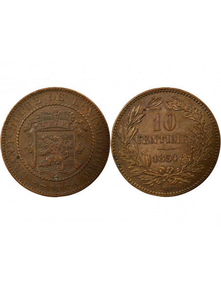 Luxembourg Guillaume III des Pays-Bas 10 centimes Bronze 1854 B. Bruxelles