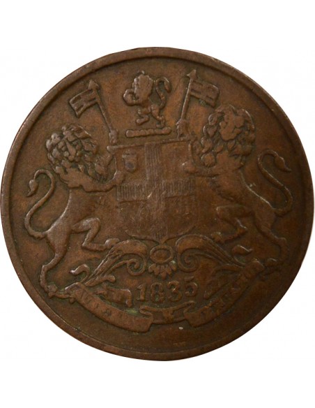Inde 1/4 anna Cuivre 1835 Madras