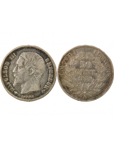 Napoléon III Tête nue 50 centimes Argent 1859 A - Paris