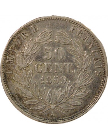 Napoléon III Tête nue 50 centimes Argent 1859 A - Paris
