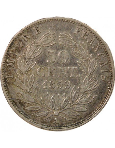 Napoléon III Tête nue 50 centimes Argent 1859 A - Paris