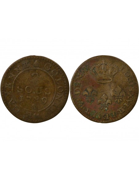 Guyane Française Louis XVI 2 sous Billon 1789 A - Paris