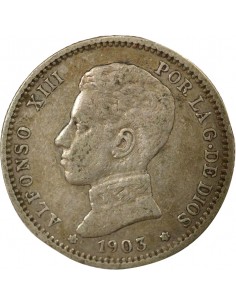 Espagne Alphonse XIII d'Espagne 4e Portrait 1 peseta Argent 1903 AI Madrid 2