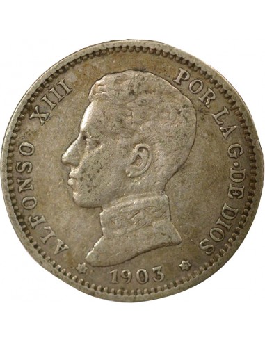 Espagne Alphonse XIII d'Espagne 4e Portrait 1 peseta Argent 1903 AI Madrid