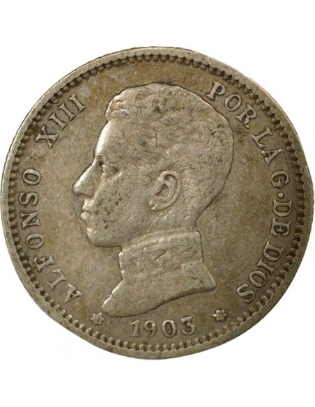 Espagne Alphonse XIII d'Espagne 4e Portrait 1 peseta Argent 1903 AI Madrid