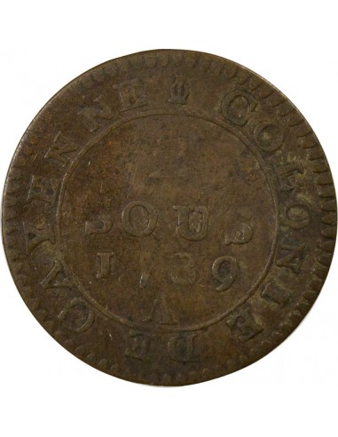Guyane Française Louis XVI 2 sous Billon 1789 A - Paris