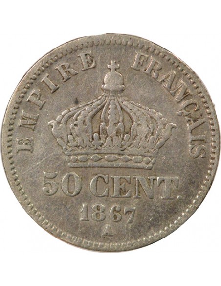 Napoléon III Tête Laurée 50 centimes Argent 1867 A - Paris