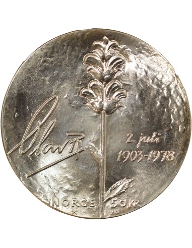 Danemark Olav V Anniversaire du Roi 50 kroner Argent 1978 Kongsberg