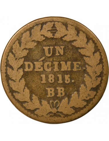 Louis XVIII Poids Léger 1 décime Bronze 1815 BB Strasbourg
