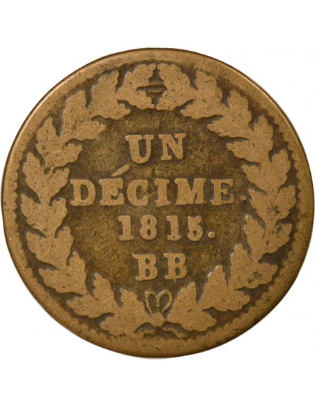 Louis XVIII Poids Léger 1 décime Bronze 1815 BB Strasbourg